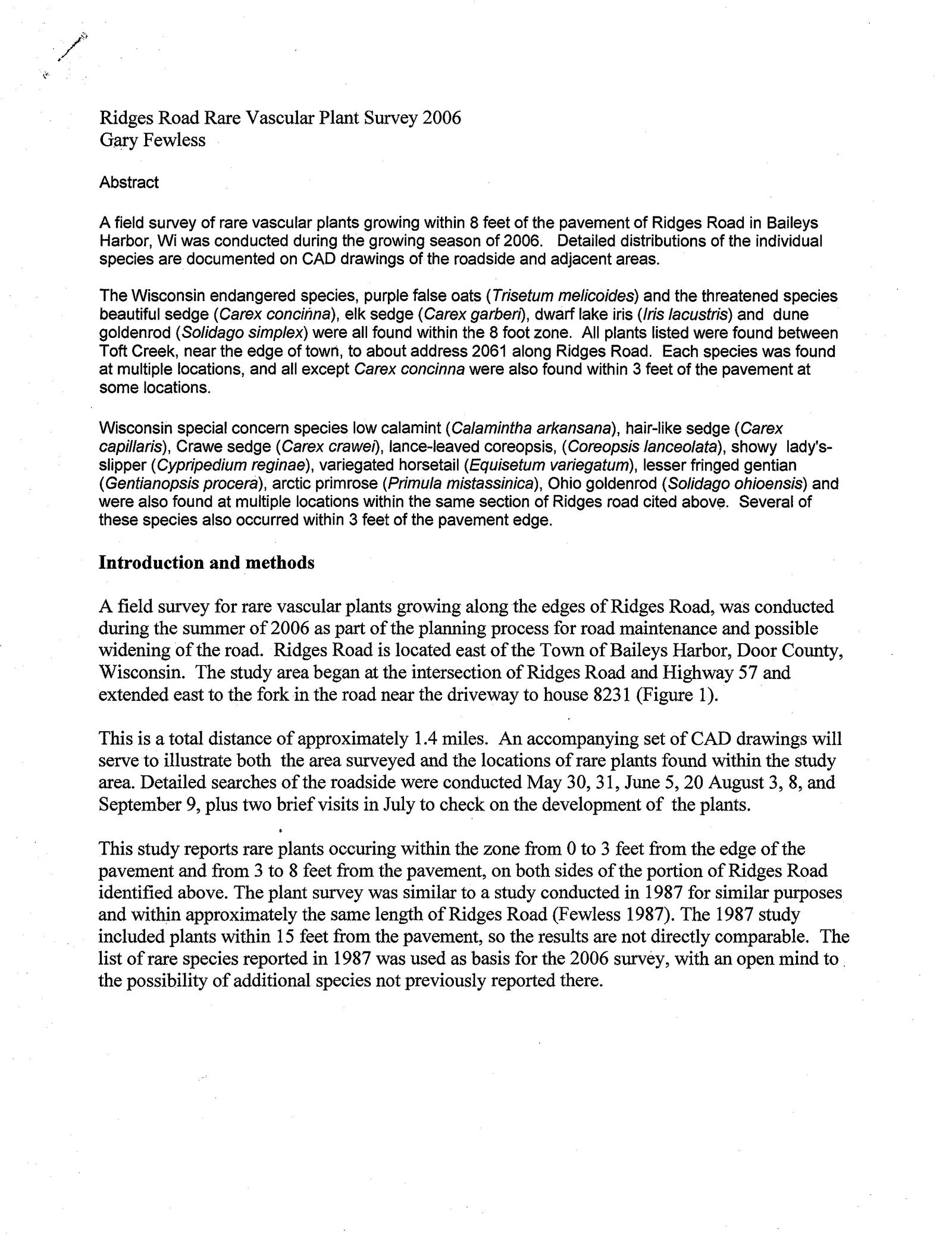 2006 Rare Plant Survey, page 1